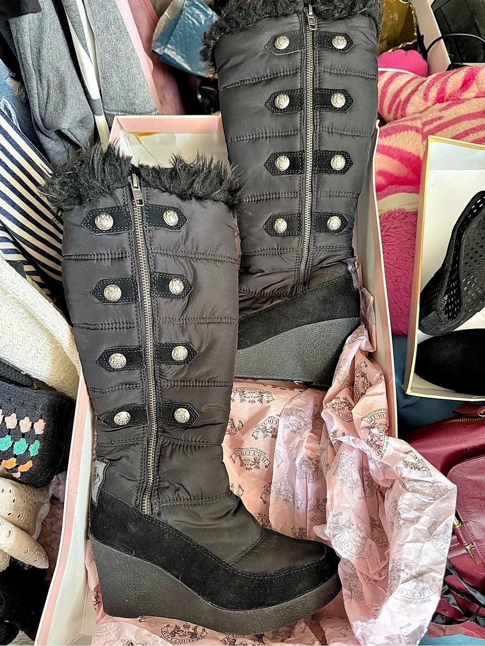Juicy Couture Everest Black Wedge Winter Boots US 6M Very Good Condition